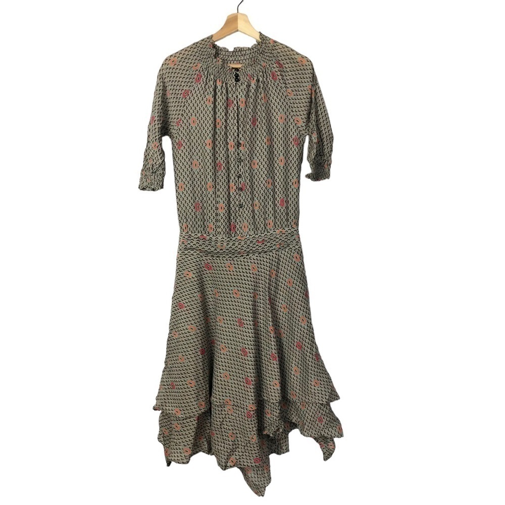 Twinkle by Wenlan Gray Printed Long Sleeve‎ Midi Dress M
